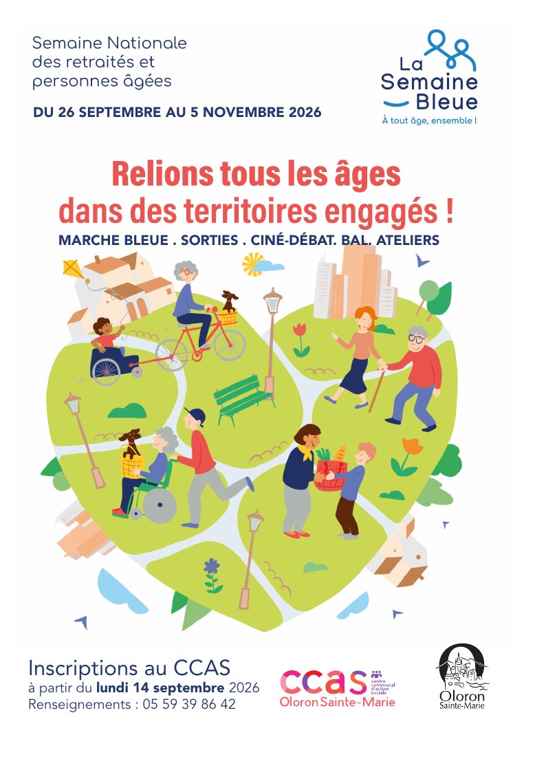 Semaine Bleue à Oloron-Sainte-Marie, du 26 septembre au 5 novembre 2026 : marche, sorties, ciné-débat, bals et ateliers.